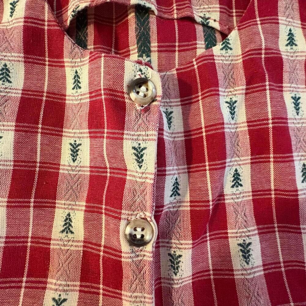 Vintage Girls Plaid Tree Prairie Dress Jumper Pinafore Preppy Cottage Boho XL - Picture 7 of 8